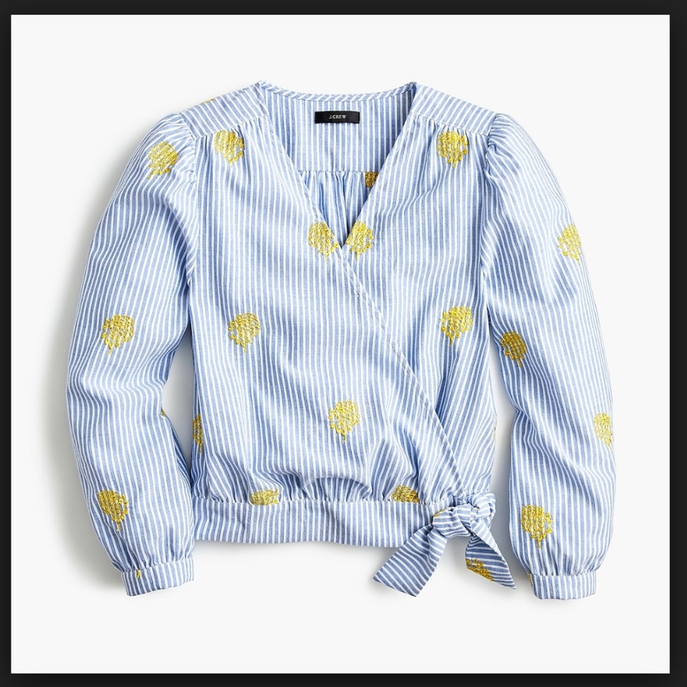 Tall cotton wrap top in embroidered pineapple